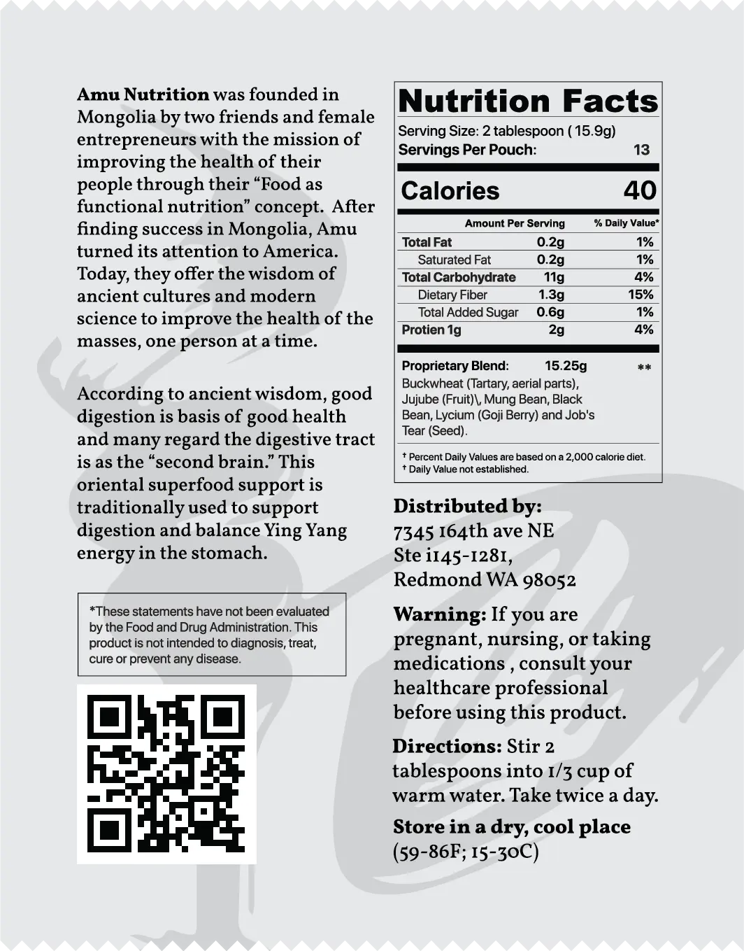 Digestion Formula- Oriental superfood – High Fiber, Gluten-Free, Celiac-Friendly Amu – Unique combination of Ancient wisdom & Modern Nutrition