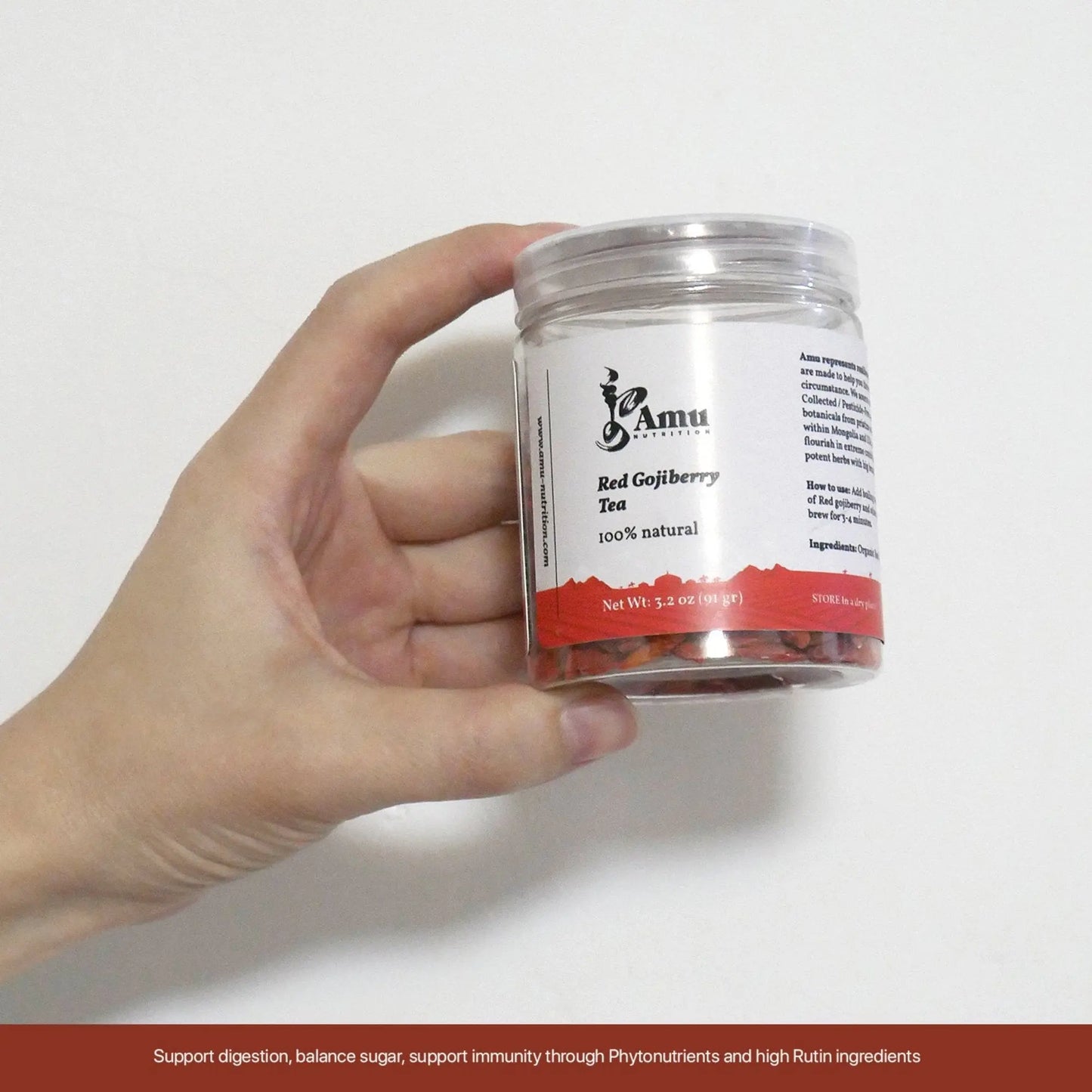 Red Goji Berry – Asian Longevity Elixir - 90 g - Packed with Antioxidants, Supports Liver, Kidney, Eye Health, and Blood Regulation Amu – Unique combination of Ancient wisdom & Modern Nutrition