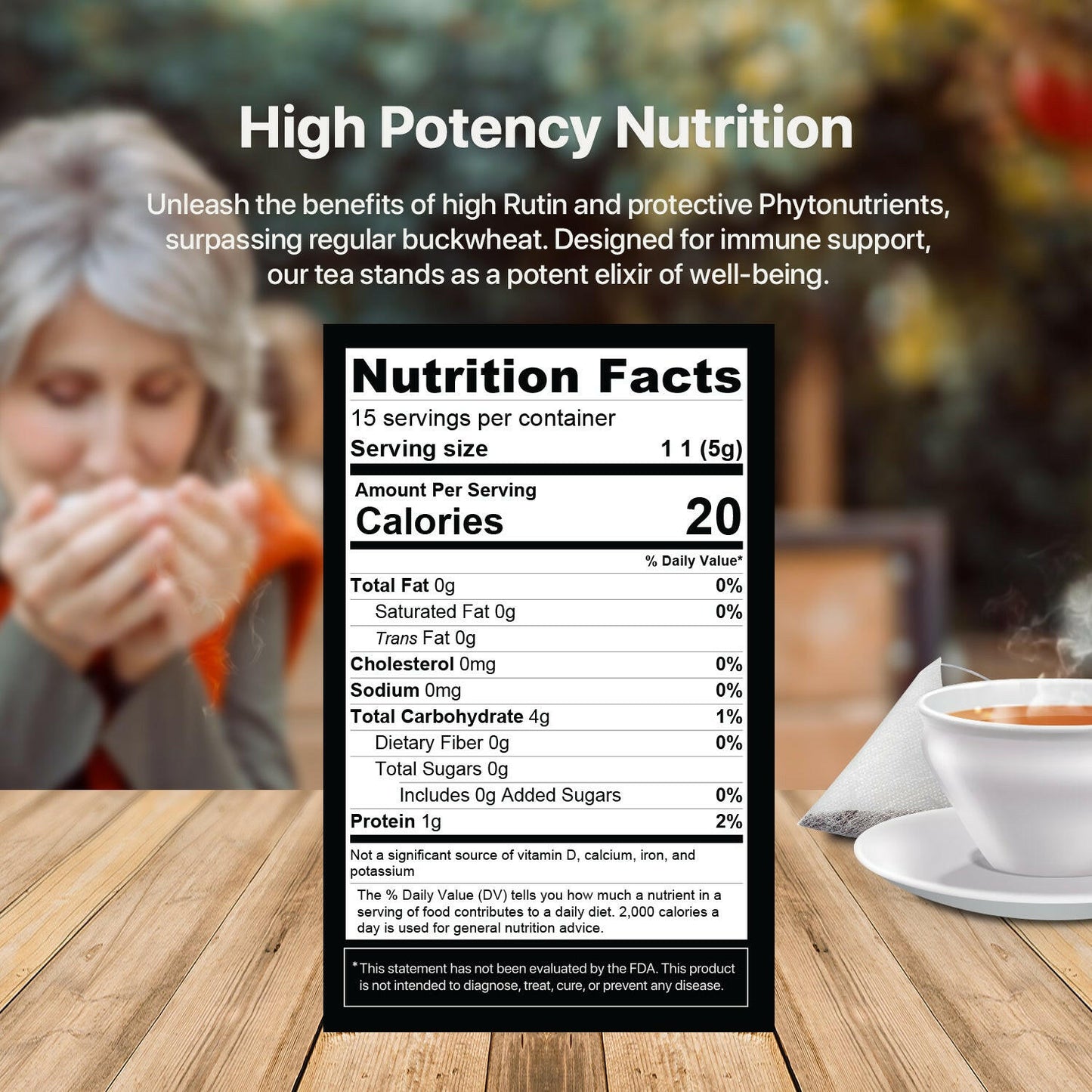 Himalayan buckwheat tea with 15 sugarcane tbgs.