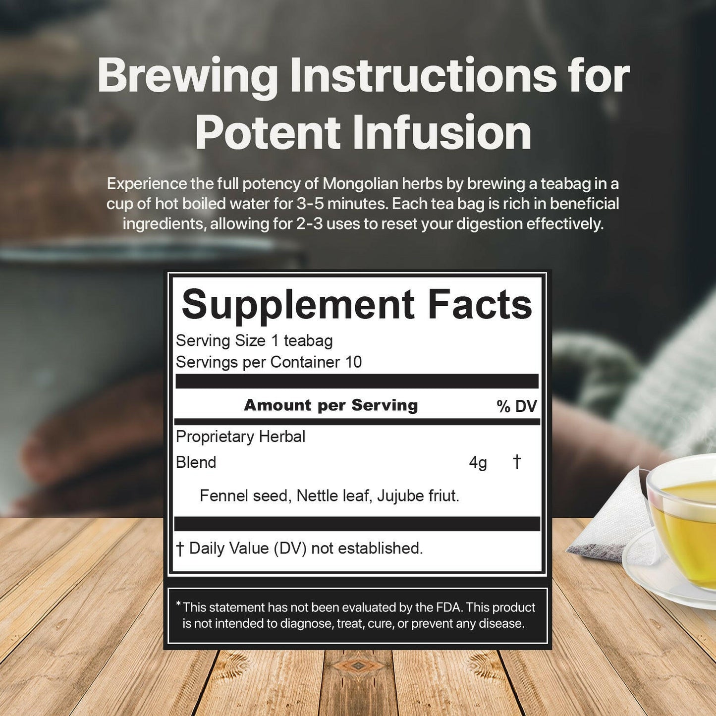 Debloat & Digestion reset tea with 10 sugarcane tbgs.
