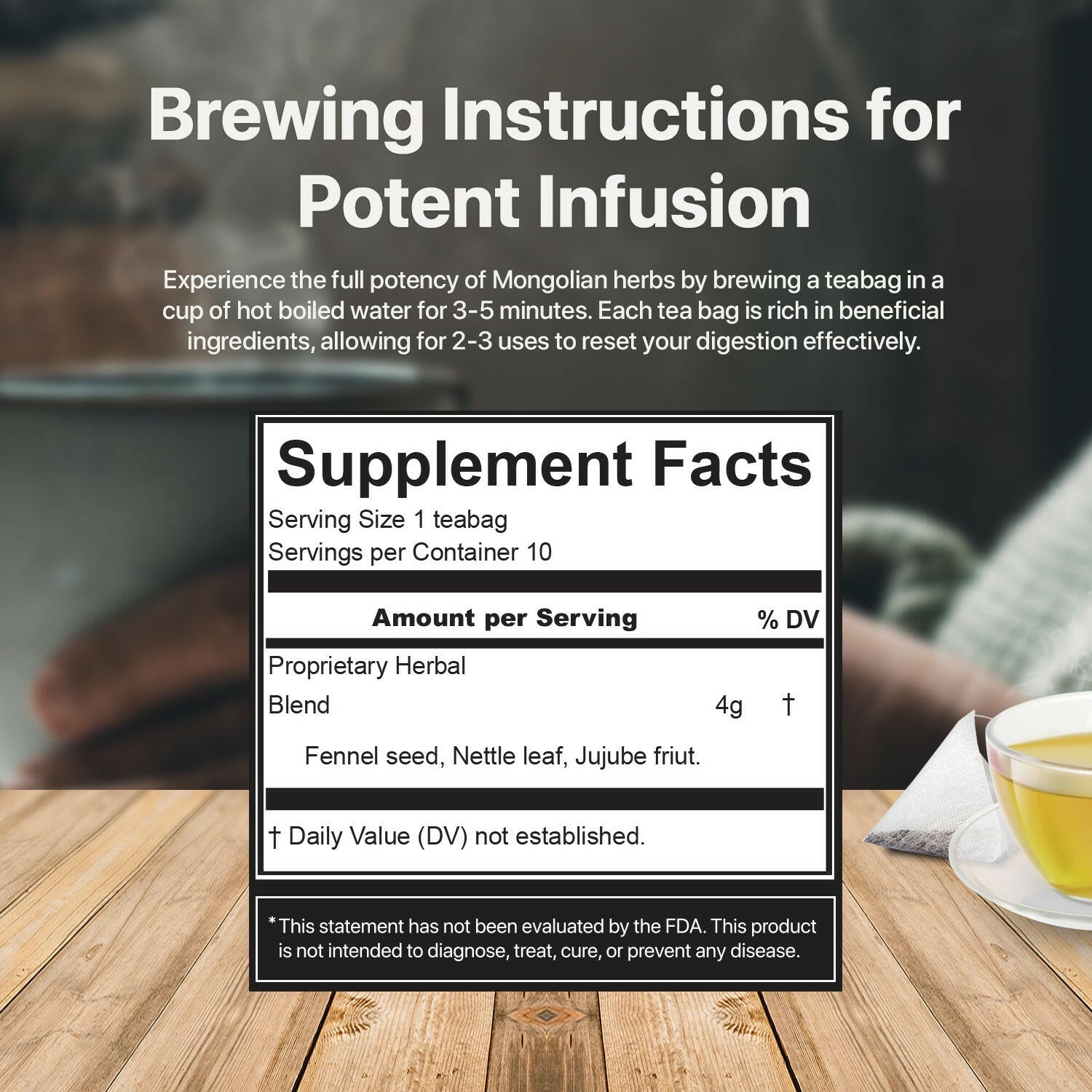 Debloat & Digestion reset tea with 10 sugarcane tbgs.