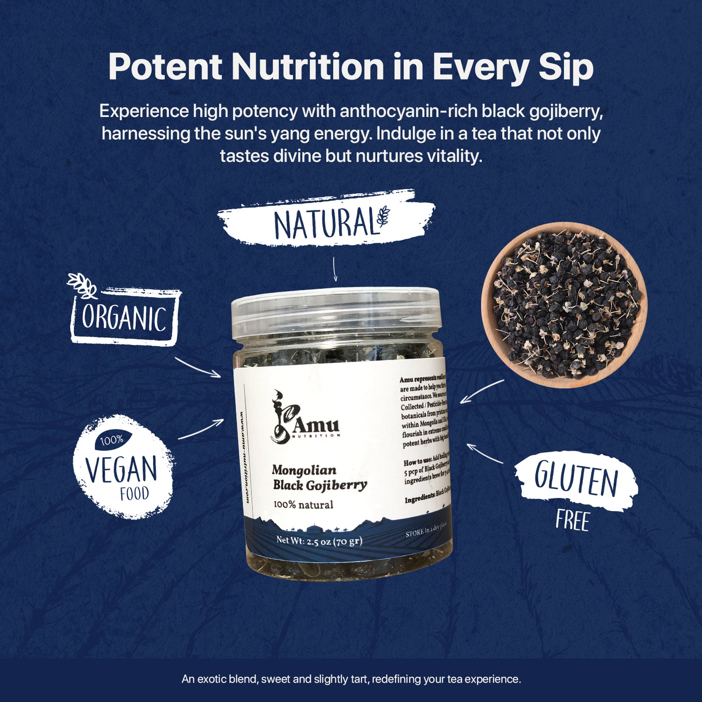 Black Gojiberry Bulk Tea 70 gr, 35 serving size