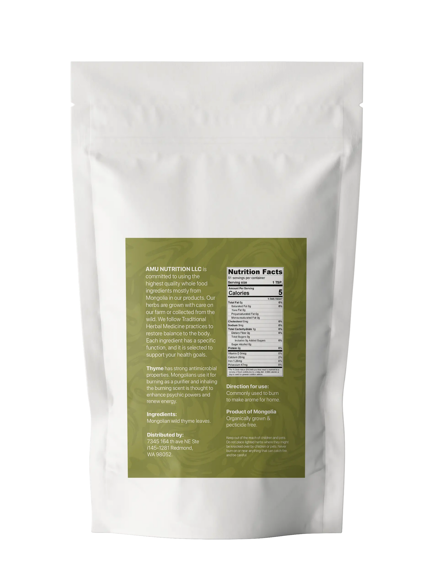 Mongolian Dried Thyme Bulk 30 gr, 35 serving size Amu ā Unique combination of Ancient wisdom & Modern Nutrition