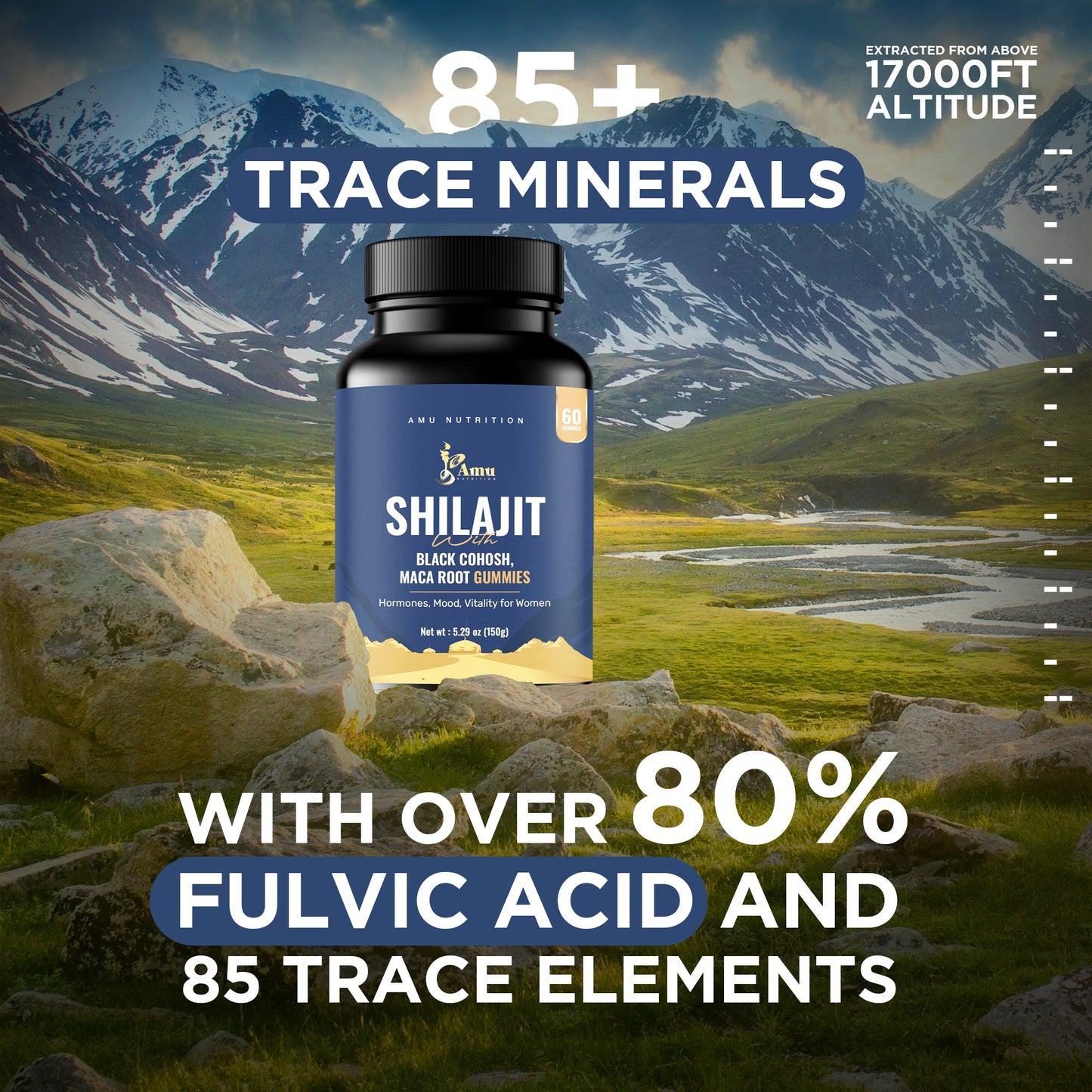 Shilajit with Mace root, Black Cohosh Gummies for Pre-Menopause, Menopause, Post-Menopause Women– 60 ct