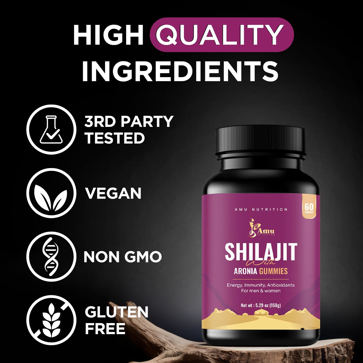 Shilajit with Aronia Gummies for Men & Women 60 ct
