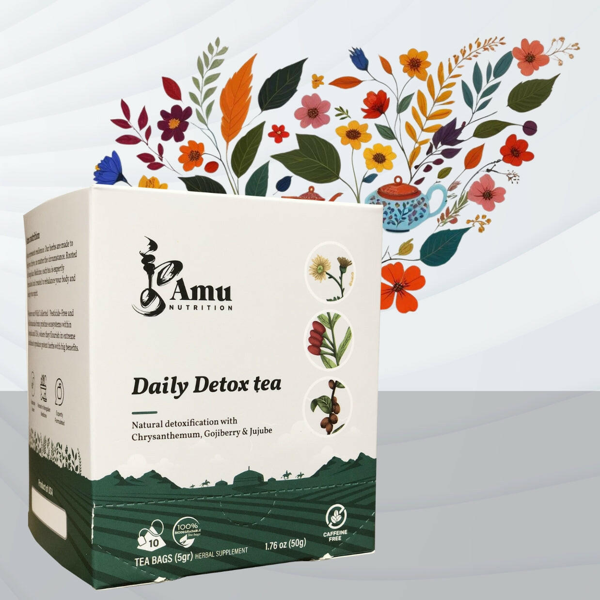 Daily Detox Tea – Classic Asian Blend for Calming & Liver Detox with Chrysanthemum, Goji Berry, and Jujube for Wellness and Vitality- 10 Sugarcane tbgs
