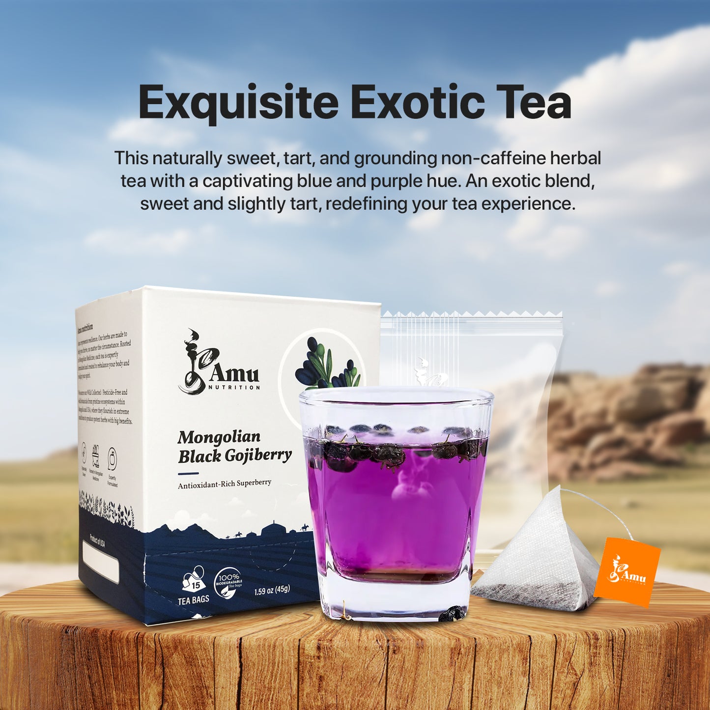 "Mongolian Black Gojiberry Tea, Rich Antioxidant Superberry, Exotic Herbal Infusion"