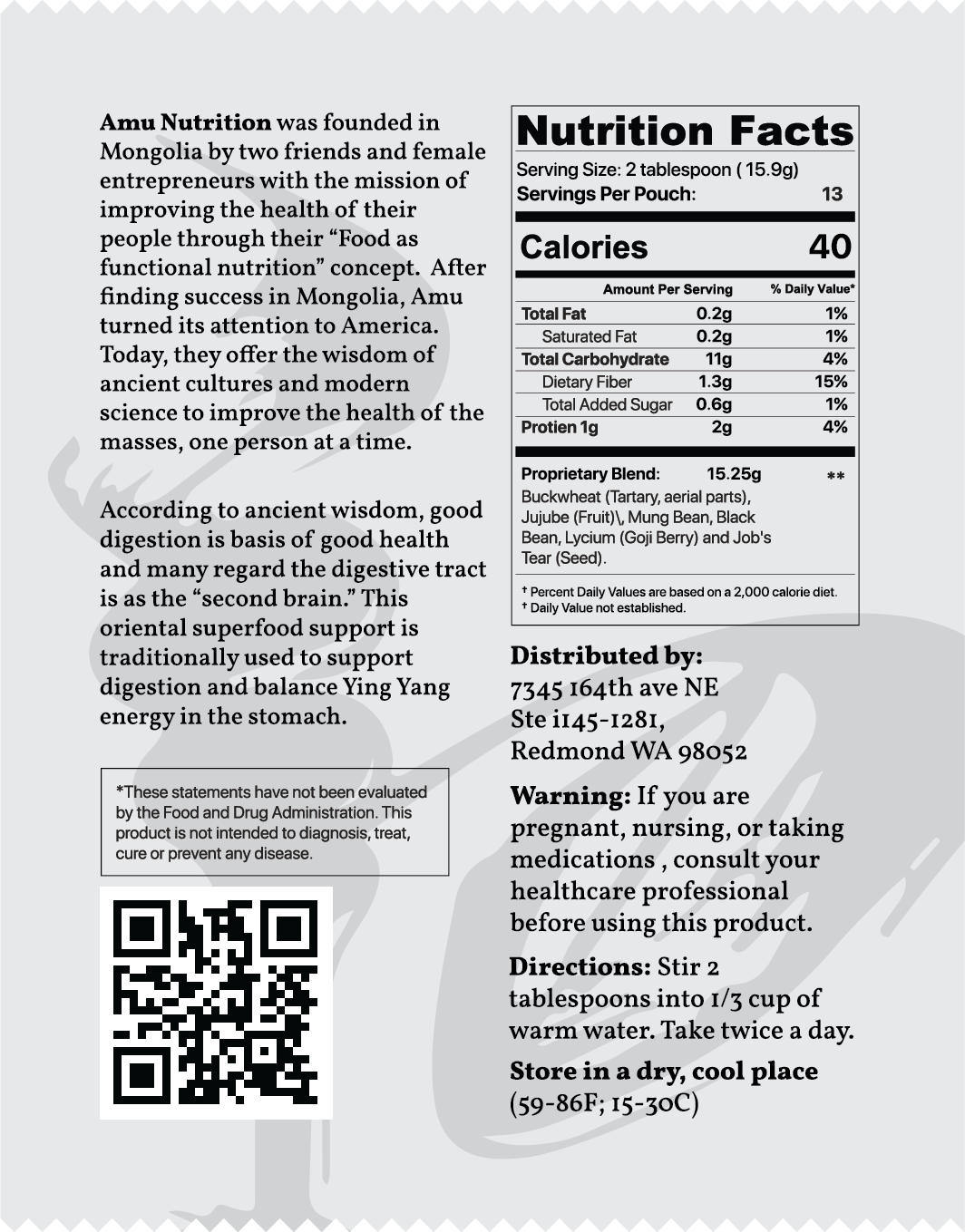 Digestion Formula- Oriental superfood – High Fiber, Gluten-Free, Celiac-Friendly