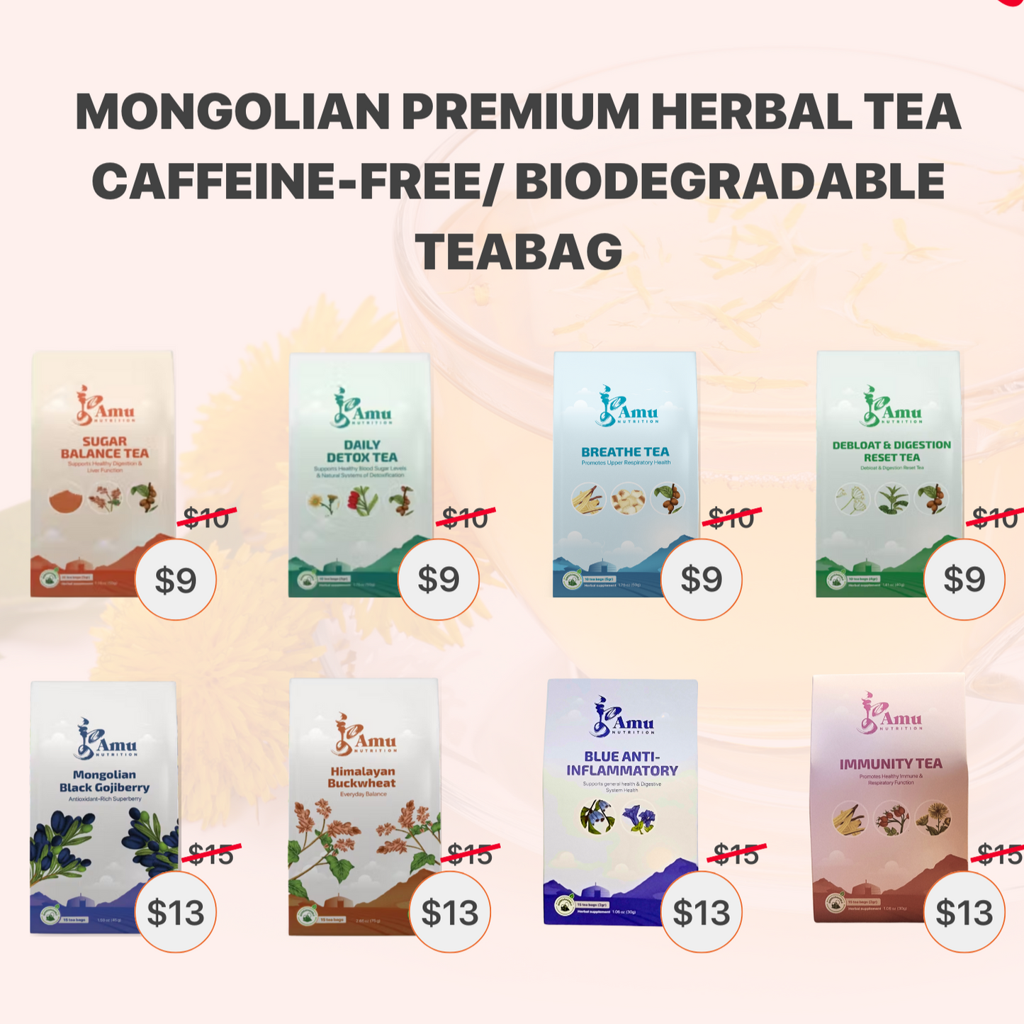 Mongolian Wellness Tea big boxes-  20 Teas with Sugar cane Teabags- Free shipping