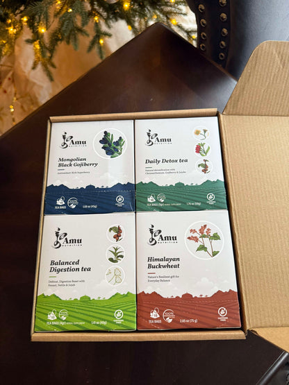 Mongolian Wellness Tea Gift Set- 4-Tea Bundles with Sugar cane Teabags