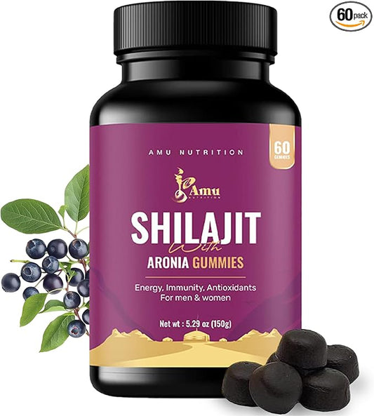 Shilajit with Aronia Gummies  for Men & Women 60 ct, made in USA
