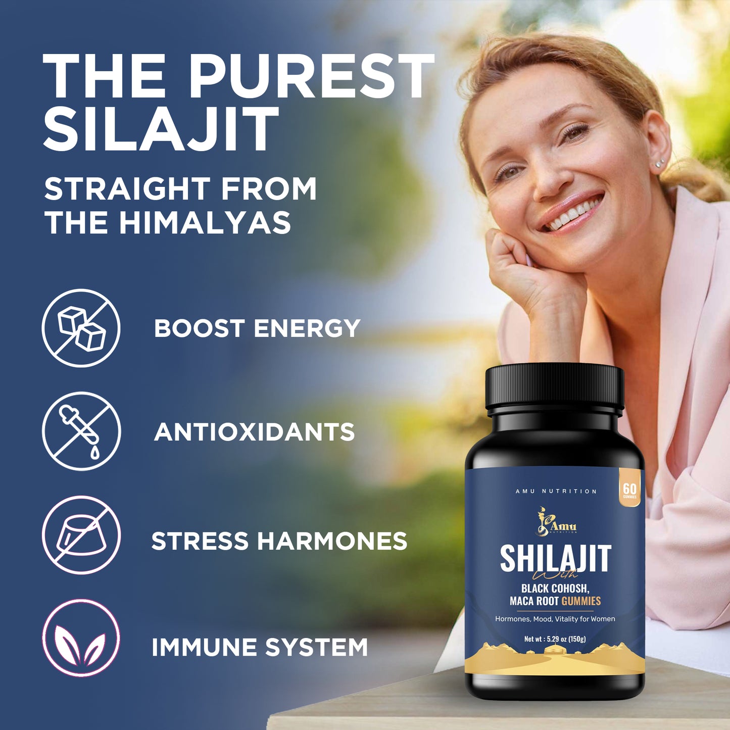 Shilajit with Mace root, Black Cohosh Gummies for Pre-Menopause, Menopause, Post-Menopause Women– 60 ct