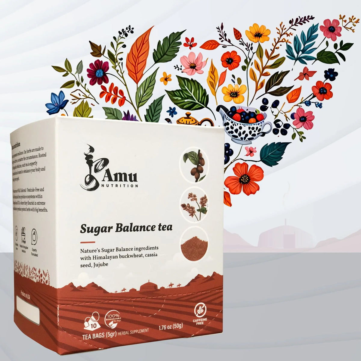 Sugar Balance Tea- Help manage sugar, blood pressure, and cholesterol with Buckwheat, Senna Seed, Apple, Jujube - 10 Sugarcane tbgs Amu – Unique combination of Ancient wisdom & Modern Nutrition
