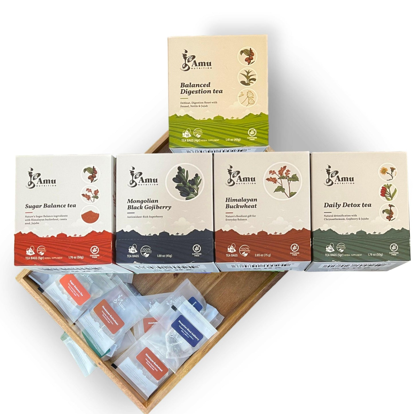 Mongolian Wellness Tea Gift Set- 4-Tea Bundles with Sugar cane Teabags