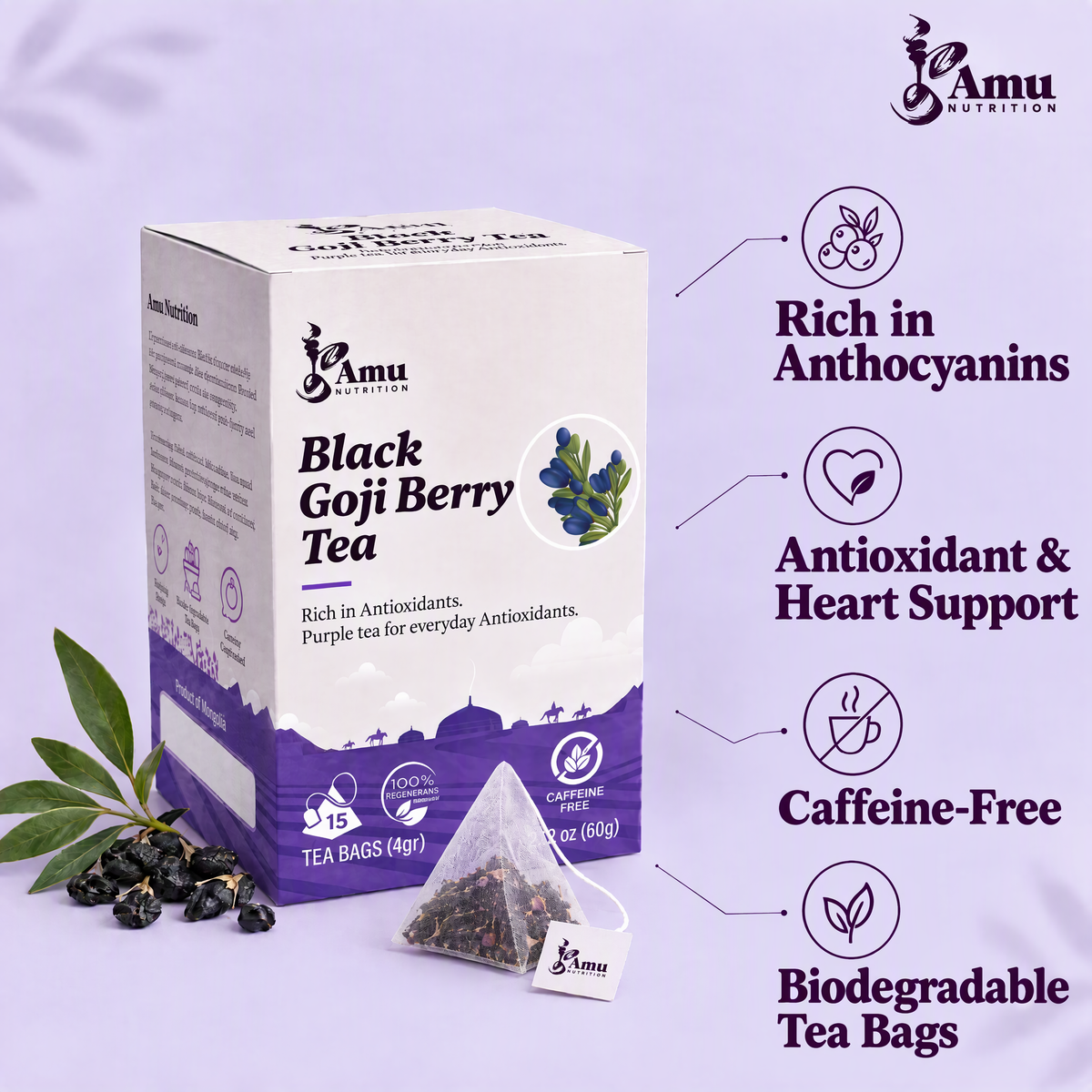Black Goji Berry Tea - 15 Sugarcane Tea Bags