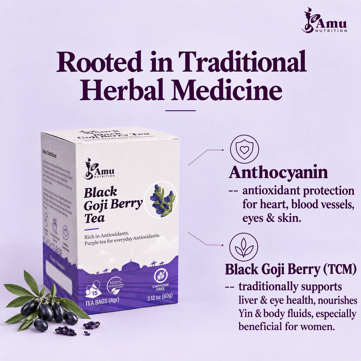 Black Goji Berry Tea - 15 Sugarcane Tea Bags