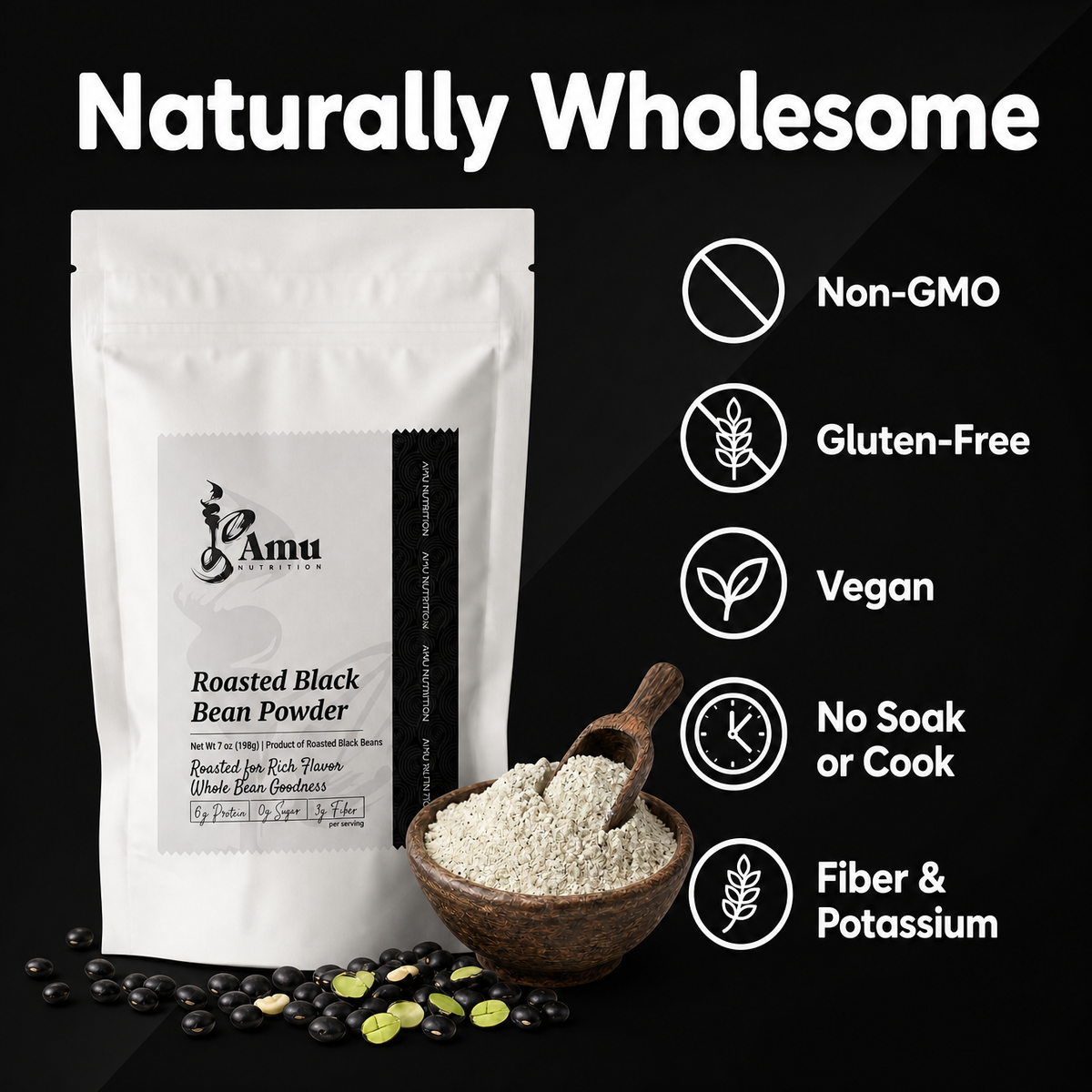 Roasted Black Bean Powder – 198 g Plant-Based Protein Superfood