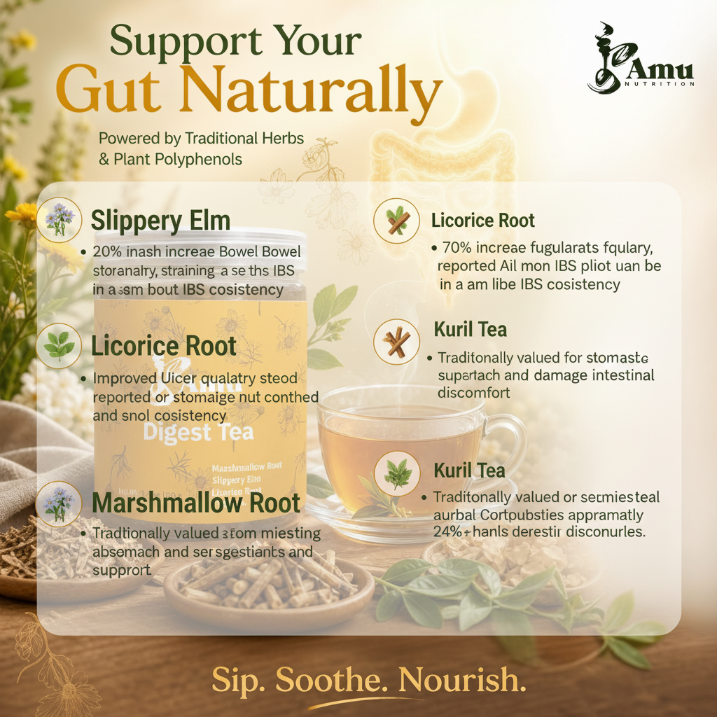 Amu Digest Tea | Slippery Elm, Licorice root, Marshmallow root,  Kuril Tea