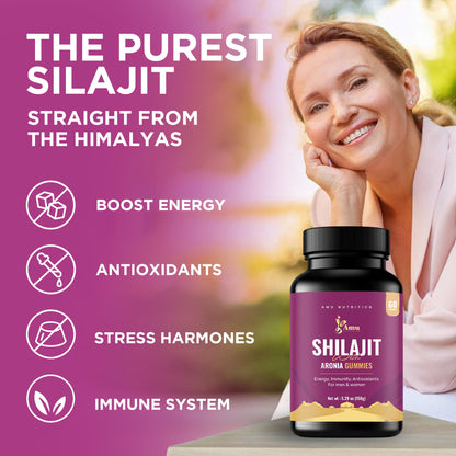 Shilajit with Aronia Gummies  for Men & Women 60 ct, made in USA
